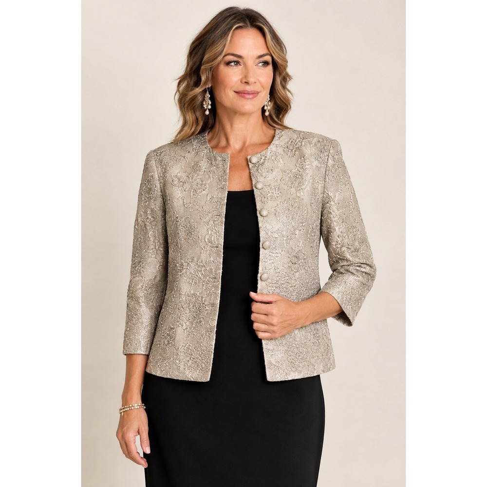 Beaded Silk‎ Blend Evening Jacket Embroidered Champagne Gold Plus 16W Formal